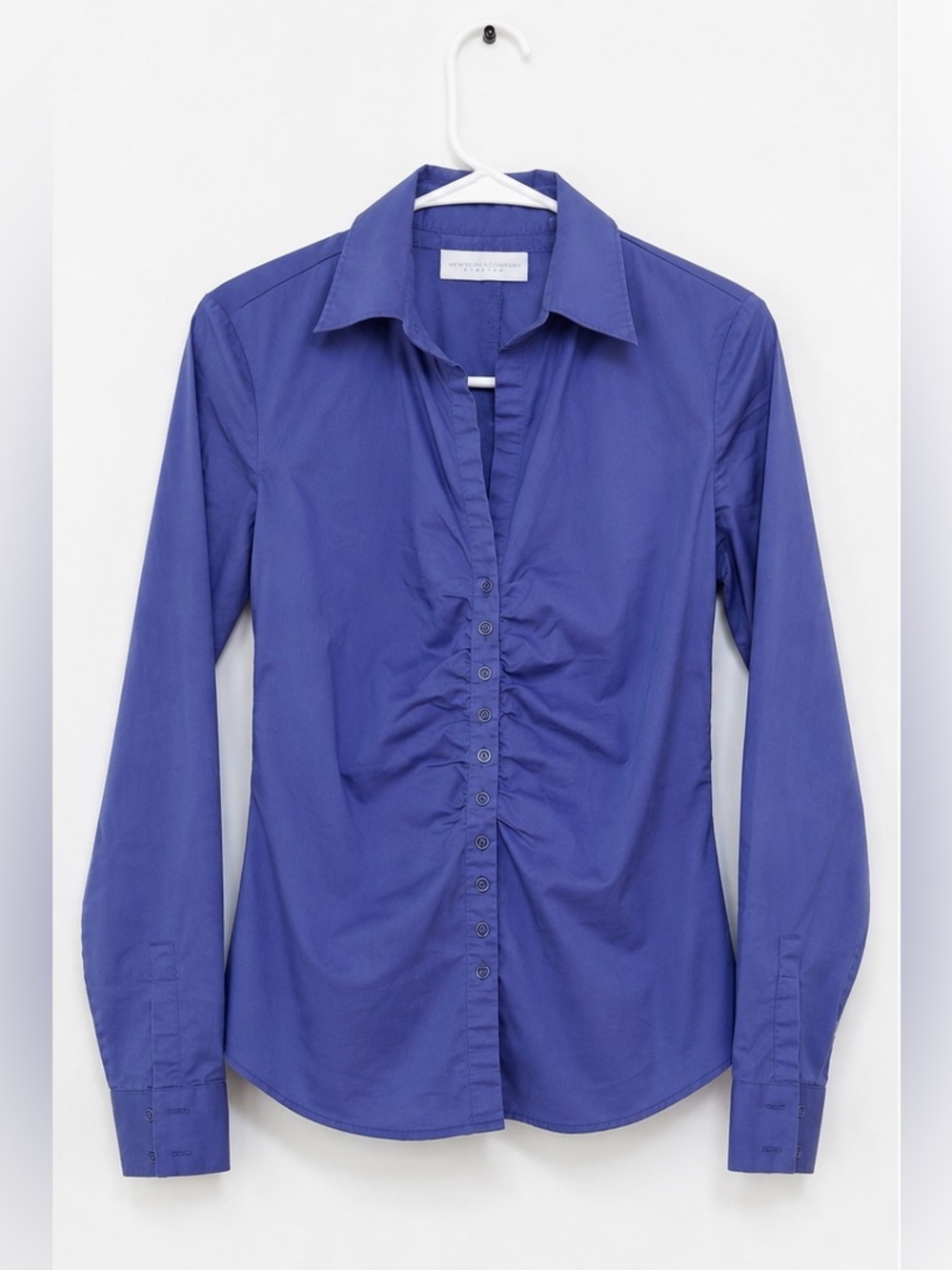 New York & Company Deep Purple Ruched Placket Button-Down Shirt
